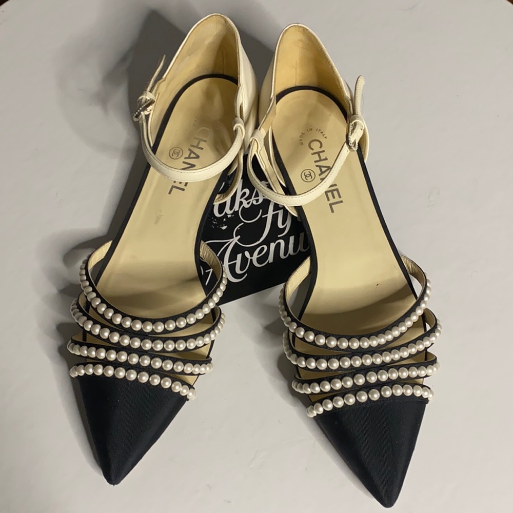 Chanel Pearl Low Heel Sandals